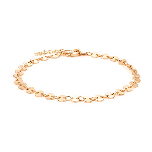 LOYATA Chain Bracelet Gold Link 14K Gold Plated Dainty Pearl Bracelet Simple Jewelry Gift for Women - style: Sequins