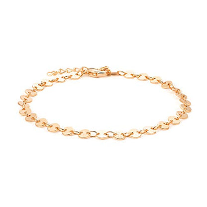 LOYATA Chain Bracelet Gold Link 14K Gold Plated Dainty Pearl Bracelet Simple Jewelry Gift for Women - style: Sequins