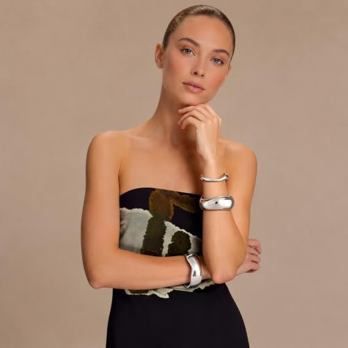 Chunky Gold Bangle Bracelets for Women Trendy 14K Gold Plated Cuff Bracelets Stack, Dainty Gold Bracelet Sets Non Tarnish Fashion Jewelry Gift - style: Silver-3pc-013