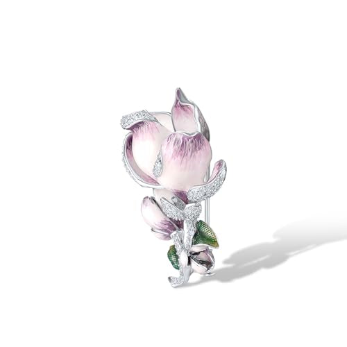 Santuzza 925 Sterling Silver Enamel Brooch Pin for Women - color: [D]Magnolia