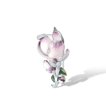 Santuzza 925 Sterling Silver Enamel Brooch Pin for Women - color: [D]Magnolia