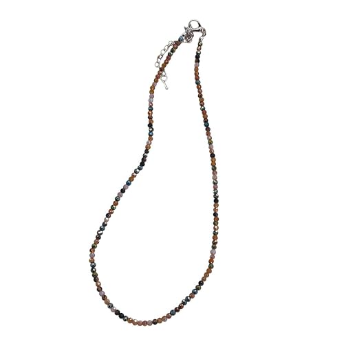 Dainty Colorful Crystal Beaded Chain Adjustable Lightweight Choker Necklace Handmade Bohemian Shiny 3mm Rice Stone Beads Necklace Boho Summer Beach Jewelry for Women - color: mix 3