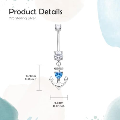 Belly Button Rings 925 Sterling Silver Belly Piercing Jewelry Hypoallergenic Navel Rings Gifts for Women - style: Anchor