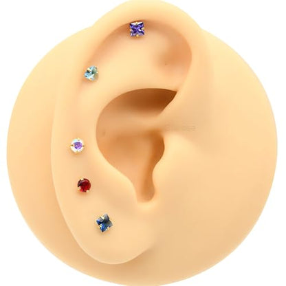 8 Pcs-Pack, Crystal Nose Studs, 20G Stainless Steel, 3mm Zircon, Multiple Shapes Zircon Labret Nose Piercing Ear Jewelry - color: Red