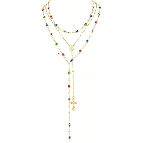 Layered Cross Necklace Set for Women, Layered Choker Necklaces Trendy Jewelry, Colorful Enamel Beaded Y-Shaped Lariat Necklace, Boho Multilayer Cross Necklace for Party and Daily Wear - color: Gold-11