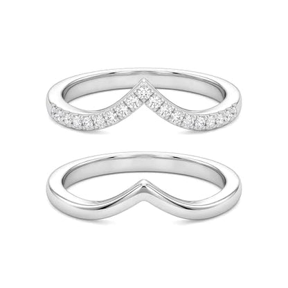 Gelbesty Silver Plated Chevron Ring for Women, Stackable V Shaped Curved Wedding Band 2Pcs Set, Pave CZ Wishbone Ring Enhancer Fits Pear & Solitaire Engagement Rings Jewelry Gift Size 6 7 8 9 10 11 - size: 7
