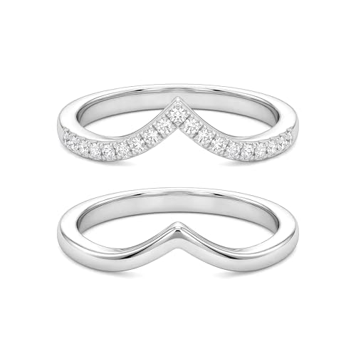 Gelbesty Silver Plated Chevron Ring for Women, Stackable V Shaped Curved Wedding Band 2Pcs Set, Pave CZ Wishbone Ring Enhancer Fits Pear & Solitaire Engagement Rings Jewelry Gift Size 6 7 8 9 10 11 - size: 11