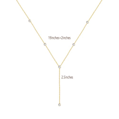 Lariat Necklace for Women Long Gold Y Necklace Teen Gifts Trendy Marquise Teardrop Square Round Cubic Zirconia Drop Necklaces Simple Layered Summer Beach Necklaces Jewelry Birthday Vacation Gifts