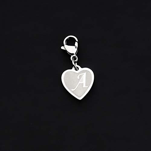 FAADBUK Initial Letter A-Z Alphabet Heart Charms for Jewelry Bracelet Keychain Necklace Initial Stainless steel Clasp Clip on Charm - color: intial A