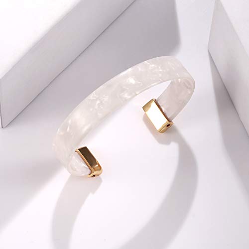 Open Cuff Bracelet Statement Acrylic Resin Lucite Cuff Bracelet Minimalist Tortoise Shell Bangles Bracelet Adjustable Lightweight Bangle - color: White