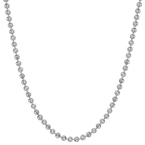 Savlano 925 Sterling Silver 3MM Moon Cut Ball Bead Chain Necklace - 18K Gold, Rhodium Plated Dog Tag Link Chain for Women Comes with a Gift Box - Made in Italy - color: Silver Rhodium Plated, size: 30
