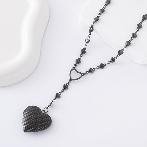 Personalized Heart Locket Necklace for Women Stainless Steel- Heart Necklace - color: Black-B