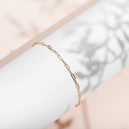 PAVOI 14K Gold Plated Chain Anklets for Women - Minimalist Link Chain Ankle Bracelet - Dainty Gold Anklets for Women - Trendy Summer Beach Jewelry Gifts - Snake, Figaro, Mariner, Paperclip, Beaded - style: Paperclip