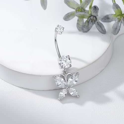 Belly Button Rings 925 Sterling Silver Belly Piercing Jewelry Hypoallergenic Navel Rings Gifts for Women - style: Butterfly