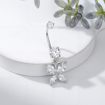 Belly Button Rings 925 Sterling Silver Belly Piercing Jewelry Hypoallergenic Navel Rings Gifts for Women - style: Butterfly