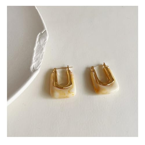 Chunky Clear Retro U Shaped Hoop Minimalist Square Resin Huggie Earrings for Women - color: Yellow