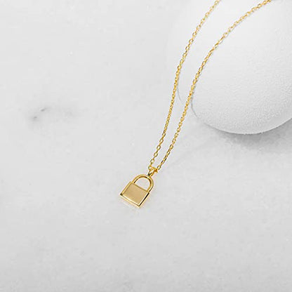 PAVOI 14K Gold Plated Dainty Cubic Zirconia Pendant Necklace for Women | Dot, Elephant, Butterfly, Pineapple, Lock, Knot, Palm Tree, Bow, Smiley Pendant | Layering Chain Necklaces - style: Lock