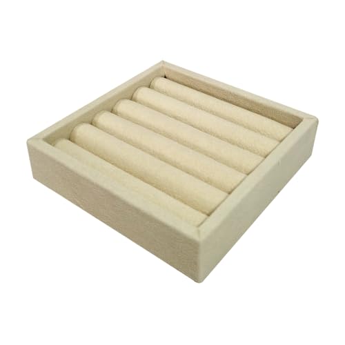 SCIKHETF Velvet Ring Earrings Studs organizer Tray Small Ring Insert Display Tray 5 Slots Stackable (Beige) - color: Beige