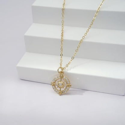 Gold Silver Necklace for Women, Dainty Cubic Zirconia Pendant | Teardrop CZ Charm, 14K Gold/Sterling Silver Plated, Adjustable Chain, Hypoallergenic & Waterproof Jewelry, Cute Trendy Gift - color: Gold-CZ compass/cable chain