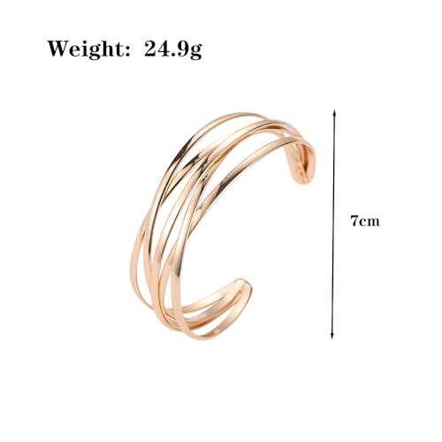Multi-layer Cuff Bracelet for Women Gold Silver Chunky Cross Wire Bangle Bracelet Wide Adjustable Open Bracelet Trendy Statement Outfits Accessories - color: Gold