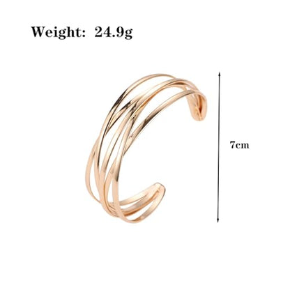 Multi-layer Cuff Bracelet for Women Gold Silver Chunky Cross Wire Bangle Bracelet Wide Adjustable Open Bracelet Trendy Statement Outfits Accessories - color: Gold