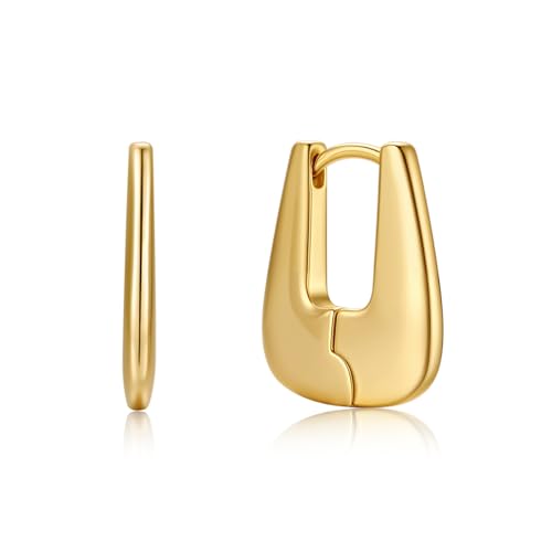 FRUMOS 18K Gold Plated Chunky Hoop Earrings for Women Fashion Thick Gold Hoops Set Jewelry for Birthday Christmas Gifts - color: Bezel Earrings