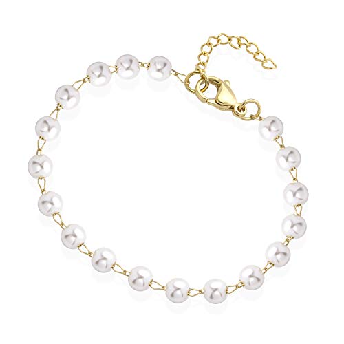555Jewelry Extendable Pearls Beaded Charm Bracelet for Women & Ladies 7.5 Inch - color: Gold