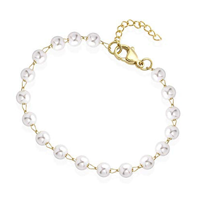 555Jewelry Extendable Pearls Beaded Charm Bracelet for Women & Ladies 7.5 Inch - color: Gold