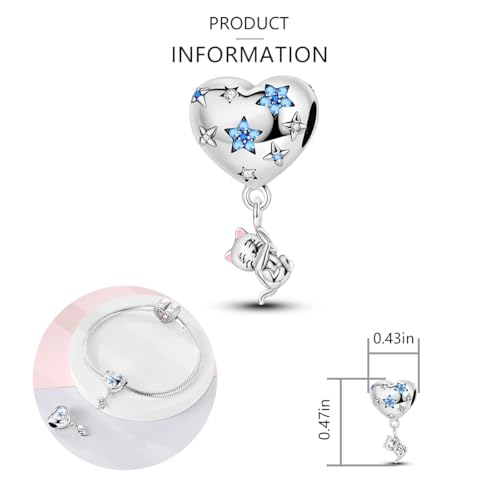 925 Sterling Silver Charms for Bracelets and Necklaces Lipstick and Perfume High Heels Dangle Pendants Heart Butterfly Bead Charms Halloween Christmas Gift for Womens - style: Heart Hot Air Balloon Cat Charm