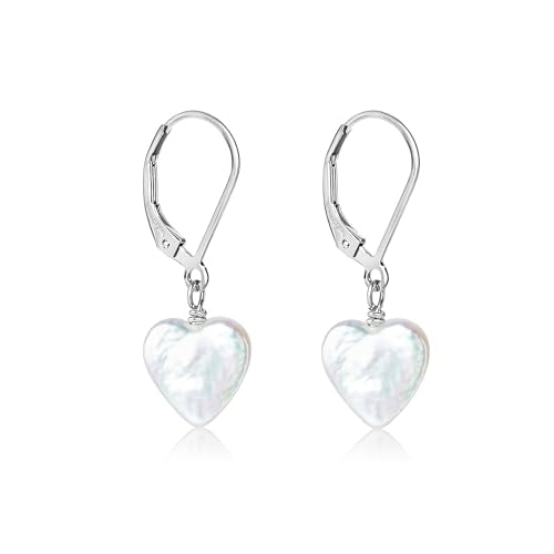 LILY LUSTRE 14k Gold Plated/Filled 925 Sterling Silver Handpicked AAAA Quality Natural White Freshwater Cultured Heart Shaped Pearl Huggie Hoop/Leverback Drop Dangle Earrings for Women - color: Silver Lever Back