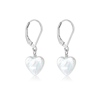 LILY LUSTRE 14k Gold Plated/Filled 925 Sterling Silver Handpicked AAAA Quality Natural White Freshwater Cultured Heart Shaped Pearl Huggie Hoop/Leverback Drop Dangle Earrings for Women - color: Silver Lever Back