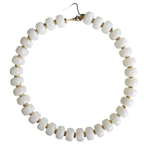 Colorful Chunky Resin Beaded Choker Necklaces for Women | Multicolor Beads, Sturdy Metal Chain, Adjustable, Detachable, Lightweight, Summer Beach Boho, Trendy Statement Jewelry Gift - color: Cream