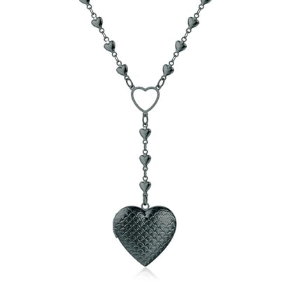 Personalized Heart Locket Necklace for Women Stainless Steel- Heart Necklace - color: Black-B