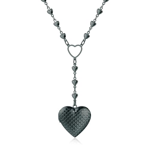 Personalized Heart Locket Necklace for Women Stainless Steel- Heart Necklace - color: Black-B