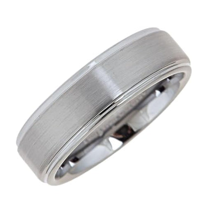 Tungsten Carbide Wedding Bands That Feature Different Finishes and Edge Colors - color: Brushed-7mm