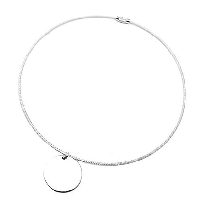 Choker Necklace Silver Stainless Steel Wire Statement Collar Simple Coin Pendant Necklace 18"