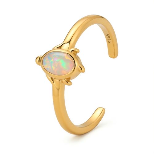 CHIC & ARTSY Women Toe Ring 925 Sterling Silver Animals Toe Ring Dainty Created Opal Toe Ring Adjustable Single Toe Ring for Women Beach Jewelry - color: L-Turtle/18k gold plated