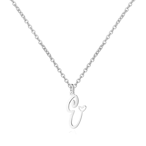 Gold Heart Initial Necklaces for Women, Minimalist Initial Heart Necklaces for Her, Dainty Alphabet Letter Pendant Necklaces Gift Jewelry - color: Silver, style: E
