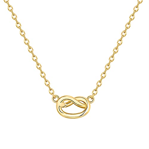 PAVOI 14K Gold Plated Dainty Cubic Zirconia Pendant Necklace for Women | Dot, Elephant, Butterfly, Pineapple, Lock, Knot, Palm Tree, Bow, Smiley Pendant | Layering Chain Necklaces - style: Knot