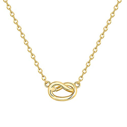 PAVOI 14K Gold Plated Dainty Cubic Zirconia Pendant Necklace for Women | Dot, Elephant, Butterfly, Pineapple, Lock, Knot, Palm Tree, Bow, Smiley Pendant | Layering Chain Necklaces - style: Knot