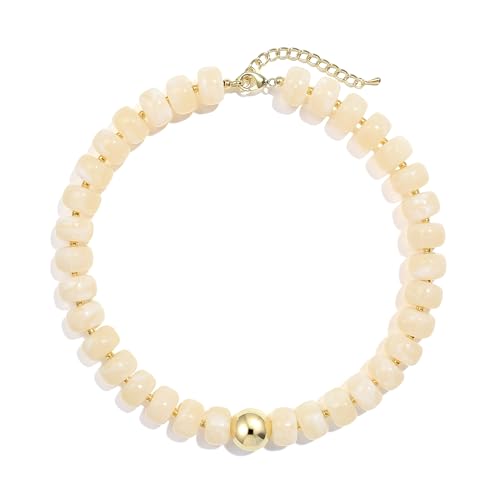 Badu Colorful Chunky Beaded Choker Necklace, Acrylic Colorful Bead Statement Necklaces, Adjustable Summer Beach Jewelry Gift for Women - color: Beige