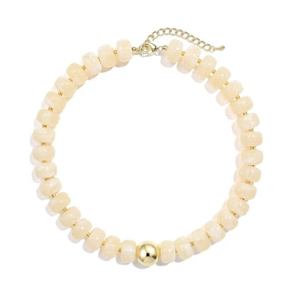 Badu Colorful Chunky Beaded Choker Necklace, Acrylic Colorful Bead Statement Necklaces, Adjustable Summer Beach Jewelry Gift for Women - color: Beige