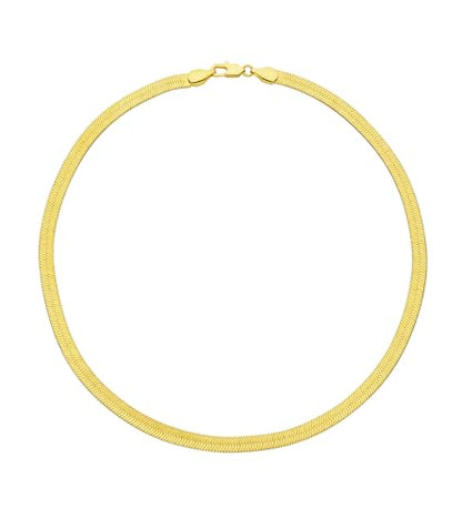 Wowshow 14K Gold Plated Italian Snake Chain Necklace Flat Herringbone Choker Dainty Necklace Bracelet Set for Women 16-18-20 Inch - color: 4.5mm-16 Inches-Necklace