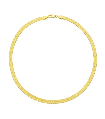 Wowshow 14K Gold Plated Italian Snake Chain Necklace Flat Herringbone Choker Dainty Necklace Bracelet Set for Women 16-18-20 Inch - color: 4.5mm-18 Inches-Necklace