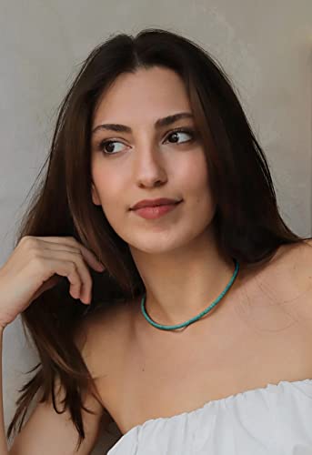 Aobei Pearl Gemstone Beaded Choker Necklace for Women Boho Turquoise/Cultured Freshwater Pearls/Garnet/Amazonite Jewelry - color: E Blue-green Turquoise Clay Beads