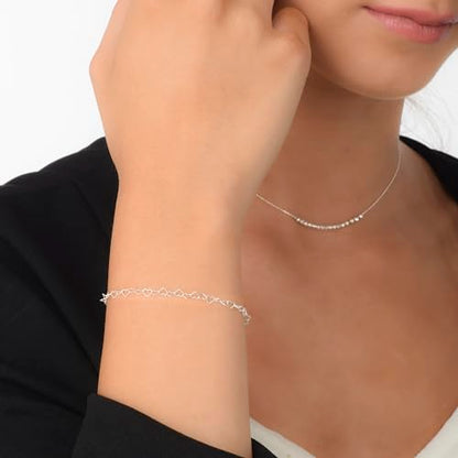 Stacking Bracelet Silver, Minimalist Simple Gourmet Satellite Rectangles Lace Heart Chain Bracelets, 925 Sterling Arm Jewelry for Women, Length 6.5-7.5 Inches - style: Hearts Chain