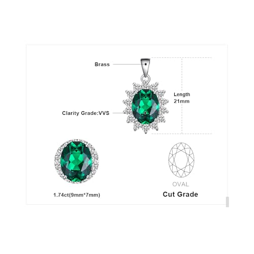 JewelryPalace Princess Diana Kate Middleton Natural Amethyst Citrine Garnet Peridot Topaz Created Ruby Sapphire Simulated Emerald Pendant Necklace for Women, 925 Sterling Silver Gemstone Jewelry Set - color: D-Brass-emerald