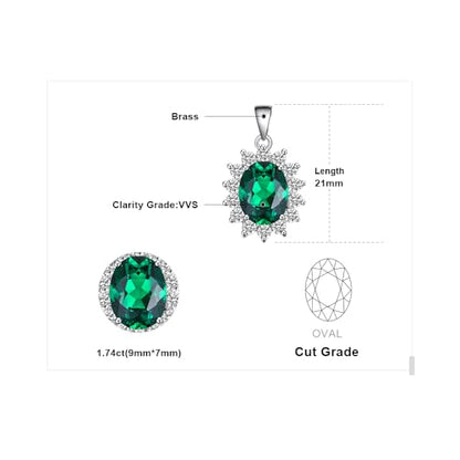 JewelryPalace Princess Diana Kate Middleton Natural Amethyst Citrine Garnet Peridot Topaz Created Ruby Sapphire Simulated Emerald Pendant Necklace for Women, 925 Sterling Silver Gemstone Jewelry Set - color: D-Brass-emerald