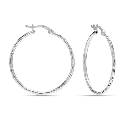LeCalla 925 Sterling Silver Hoop Earrings for Women | Lightweight Classic Diamond-Cut Textured Hoop Earring | Women's Earring Hoops Size 20/25/30/35/40MM - color: 35MM / Tube-2mm