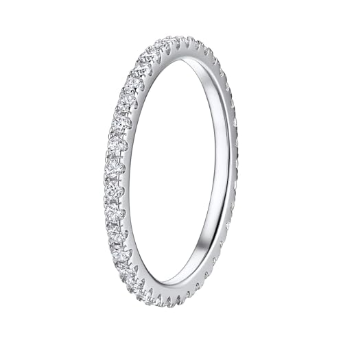 14K Gold Plated Stackable Ring - Timeless Eternity Bands Adorned with Genuine CZ Simulated Diamonds, Ideal for Women Who Cherish Glamour and Adaptable Style - color: Silver